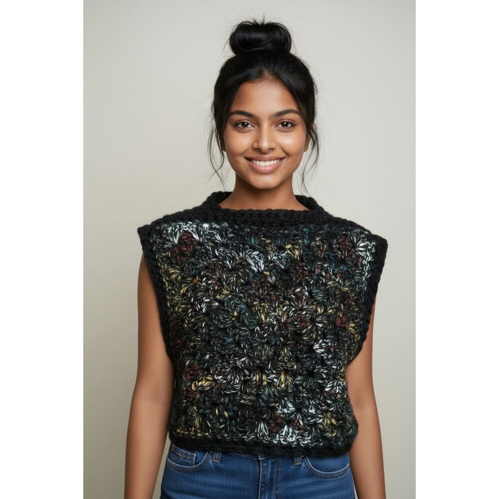 THE MIDNIGHT SUN Handmade Crochet Reversible Vest